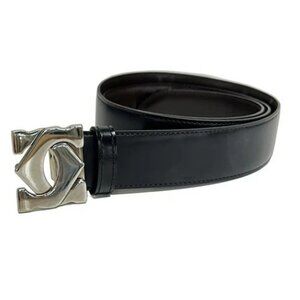Cartier - Black Silver Leather Hardware Belt